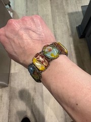 Vintage Ayala Bar Retired Fabric Under Glass Panel Bracelet Magnetic Clasp