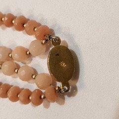 Vintage Multi Strand Peach Coral Bead Necklace Gold Tone Filigree Clasp