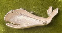 Vintage Mexico Sterling Silver 925 Whale Brooch / Turquoise Eye – 26g
