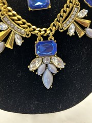 Art Deco Rhinestone Bib Necklace Adjustable length Blue Tones Statement Piece