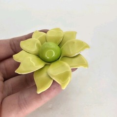 Lime Green Enamel Flower Brooch Mod Pin 2.5″ 60s Style Floral Airbrushed Vtg