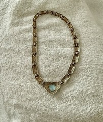 VINTAGE ARTISAN Sterling Silver ANTIQUE MARCASITE Blue TOPAZ HEART LINK Necklace