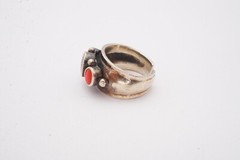 Vintage Sterling Silver 925 Black Onyx Lapis Coral Ring Size 4.25