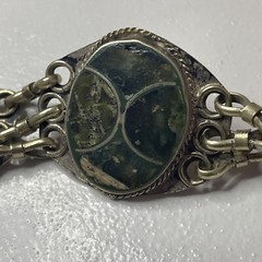 Silver Toned Green Inlay Vintage Bracelet Estate Marble Look Unique Read