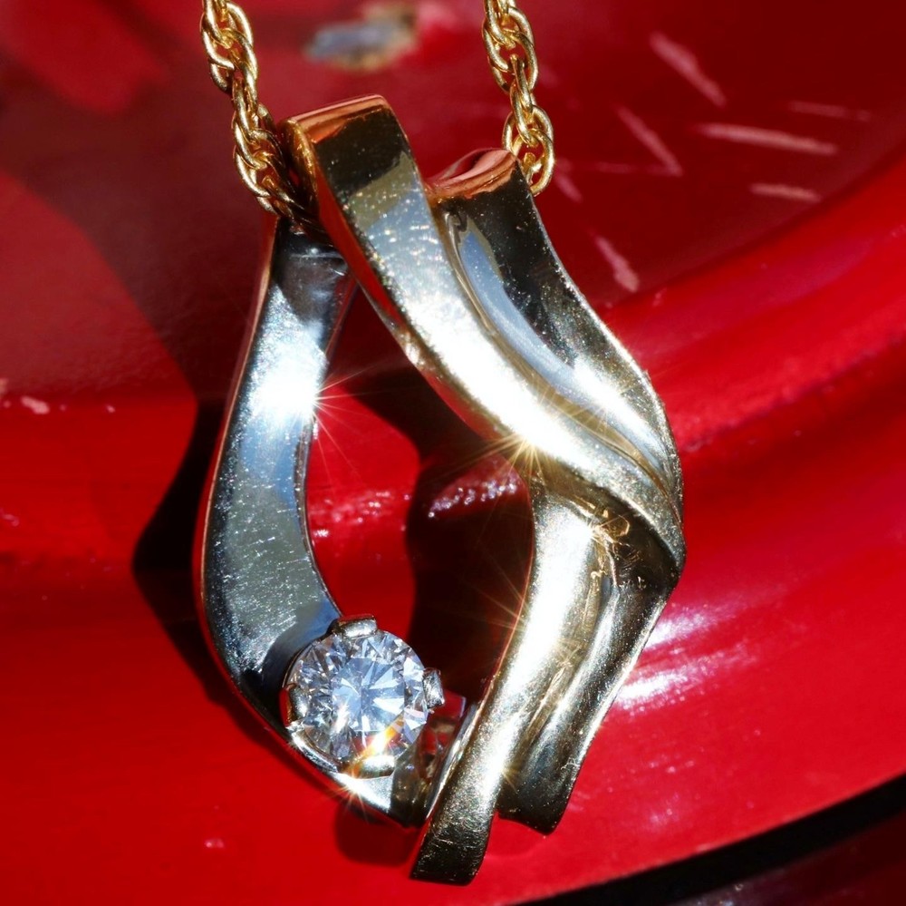 14k multi tone gold pendant 0.24ct natural diamond 0.93″ slide charm 5.70g N3645