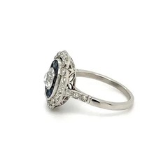 Art Deco 3.5Ct Lab Created Diamond Blue Sapphire Anniversary White Gold FN Ring