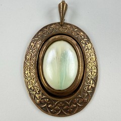 Vtg Genuine Copper Pendant Victorian Gothic Revival Moonglow Lucite Cabochon