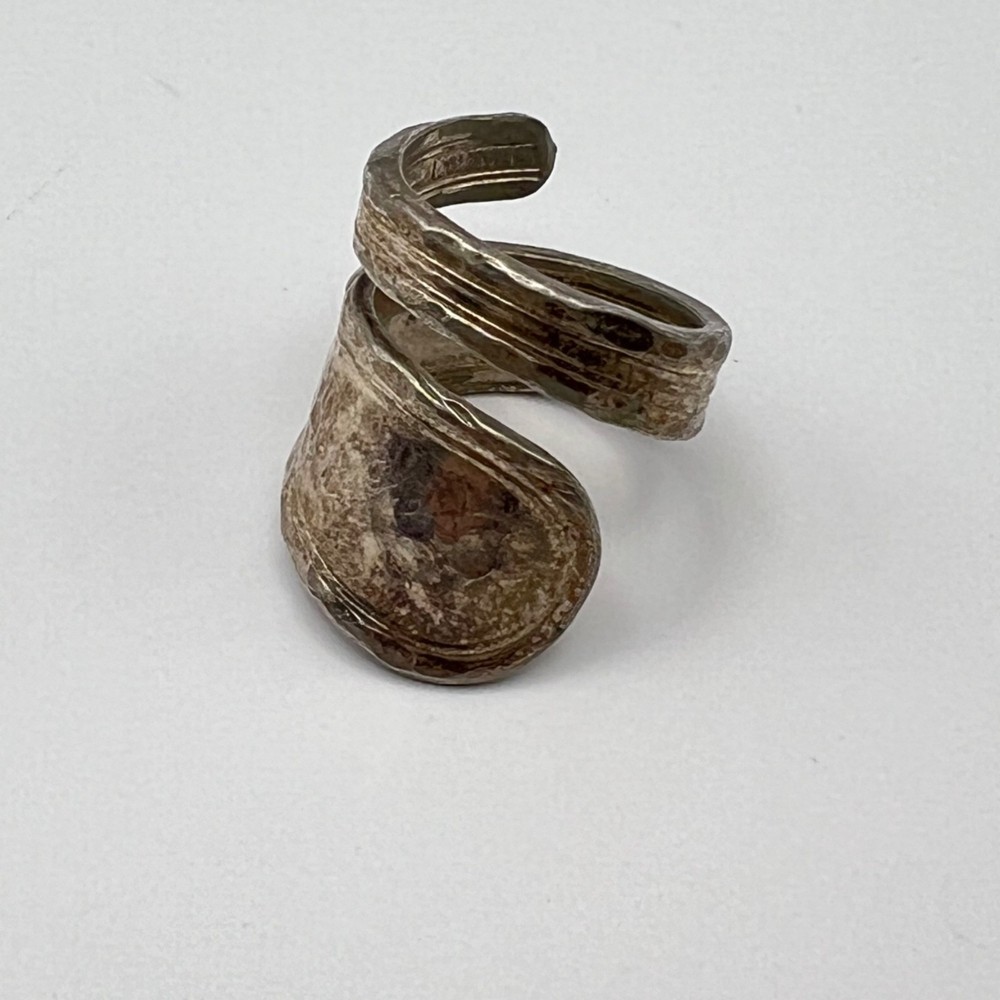 Vintage Barton Spoon Ring Size 8 Silver Plate Brutalist Modernist Artisan Patina