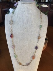 Stunning and Unique Vintage Gold Tone Wire Caged Multi Gemstone Necklace