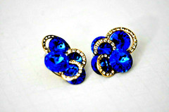 BRIGHT SAFFIRE BLUE CLIP EARRINGS WITH CLEAR STONES MAN MADE