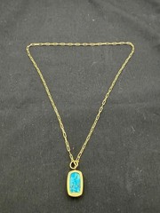 JTV Gold Tone Long Turquoise Pendant Necklace Silver 925