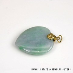 Mottled Green & Lavender Jade 14K Yellow Gold Heart Pendant