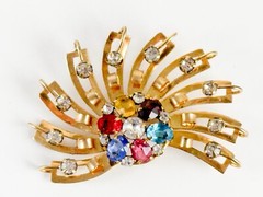 M&S VTG Brooch Pin Pendant 12KT GF Art Deco Faceted Rhinestones Design Costume