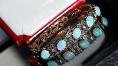 14k y/gold bracelet 5.50ct natural opal diamond 7.0″ bangle antique 25.90g N3216