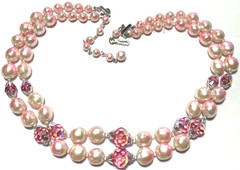 Vintage Jewelry Necklace SIGNED JAPAN Multi Strand Beaded Pink AB Glass Ombre 18