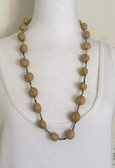 Vintage Coconut Shell Necklace Tan Multicolor Beads Bohemian Beach Tropical