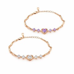 Women’s Copper Sterling Silver Heart Charm Bracelet with Stone – Stylish Jewelry
