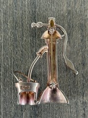 Anthony Aquilino Sterling Rhinestone Water Pump with Bucket 1947 Pin Brooch RARE