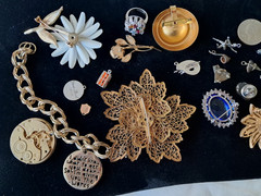 Antique Vintage Rhinestone Jewelry Mixed Lot Charms Brooches Sterling Ring AVON