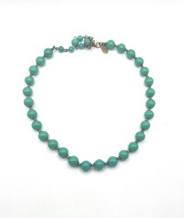 Signed Miriam Haskell Green Glass Bead Necklace Jade Look Vintage