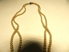 Antique1940s Champagne Ivory Pearl Necklace Bridal Two Strand STERLING Sil Clasp