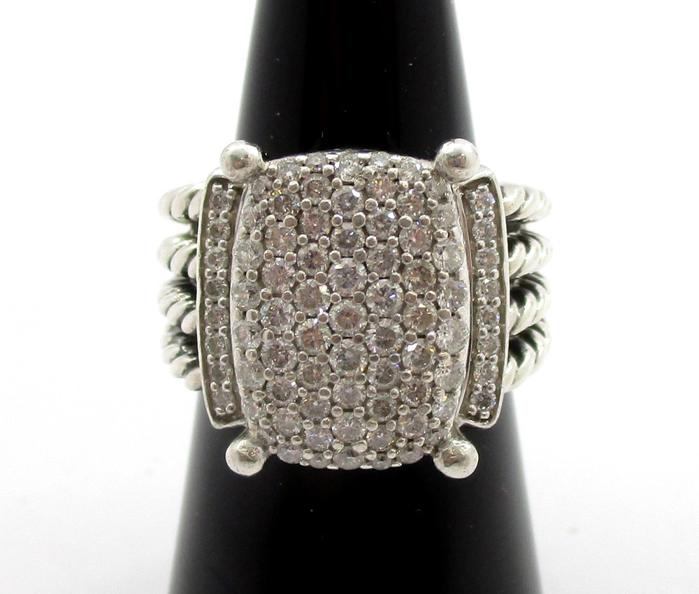 David Yurman 1.10 CTW Round Diamond Wheaton Ring Sterling Silver Size 5.75