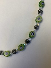 Vintage 1950s Murano millefiori green and blue glass beaded choker necklace 16”