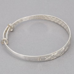 Sterling Silver Diamond-Cut Star Sliding Bangle Bracelet Chinese Fu Good Fortune