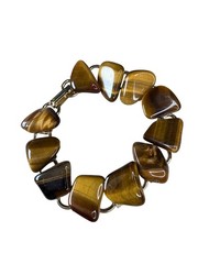 Vintage Tiger’s Eye Gemstone Bracelet – Polished Freeform Stone Link Jewelry