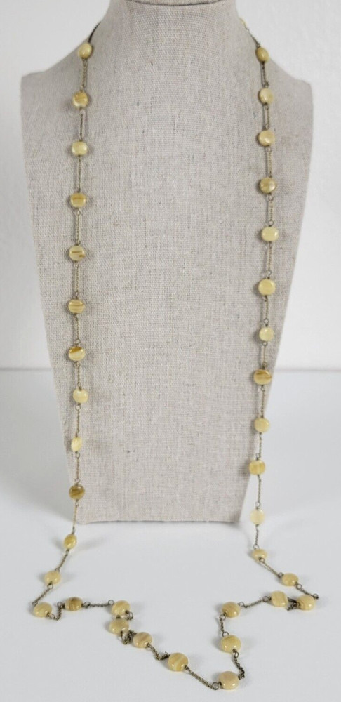 Brass And Butterscotch Agate Station Necklace 43 In Spring Ring Opera Lenght