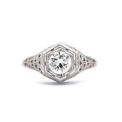 Art Deco Style Round Cut Lab Created Diamond 925 Silver Engagement Filigree Ring