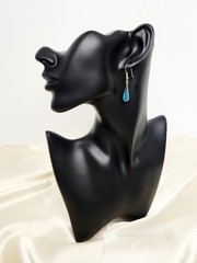 Vintage Pair Crushed Turquoise Mexico Nickel Silver Dangle Drop Earrings