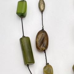 Green Beaded Statement Necklace Layered Resin Beads Bronze Tone Lobster Clasp