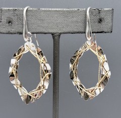 Sterling Silver Dangle Hoop Earrings 925 Two Toned Wire Wrapped Hand Made 2”