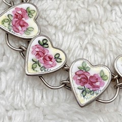 Vintage Sweetheart Bracelet Sterling Painted Heart Bliss Brothers Fits 7″ Wrist
