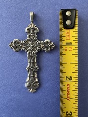 Antique Victorian .925 Sterling Silver Gothic Cross Pendant Ornate Religious