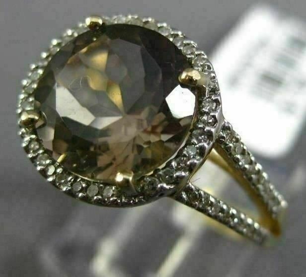 ESTATE 3.51CT DIAMOND & AAA SMOKY TOPAZ 14KT YELLOW GOLD HALO ENGAGEMENT RING