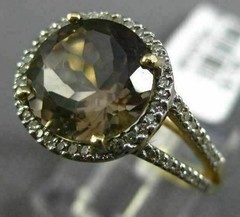 ESTATE 3.51CT DIAMOND & AAA SMOKY TOPAZ 14KT YELLOW GOLD HALO ENGAGEMENT RING