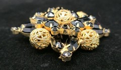 Vtg Verified Juliana Jet Black Rhinestone Filigree Ball Brooch Pin