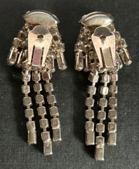 Vintage Clear Rhinestone Dangle Drop Clip-On Earrings Statement 2.25″