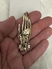 Vintage Hand Brooch Red & White Rhinestone Enamel Nails Figural Statement Pin