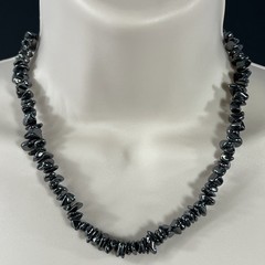 Tumbled Hematite Beaded Necklace Vintage Natural Chip 17″