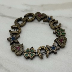Vintage Avon Lucky Slider Charm Bracelet Hoseshoe Clover Heart Star Good Luck