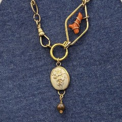 Vintage 12k Gold Filled Pocket Watch Chain FOB, Dog Clip, + RED BRANCH CORAL