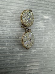 vintage HILLCRAFT CASTLECRAFT 1950s Slide-On EARRINGS .75” AURORA BOREALIS