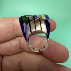 Mod Lucite Dome Ring Vintage 60s Green Yellow Blue Square Pop Art MCM Size 5.5