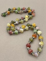 Vintage Boho Faux Stone Beaded Necklace Multicolor Plastic Beads