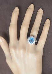 Vintage 18K White Gold Engagement Ring 2.84ct. Natural Teal Blue Sapphire Oval
