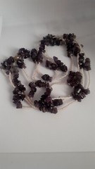 Amethyst Chips & White Glass seed Bead Station Double strand Necklace. 28 In.