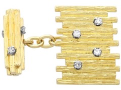 Vintage 0.24Ct Diamond and 18k Yellow Gold Cufflinks Circa 1970